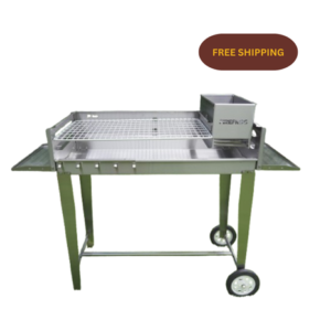 430 Stainless Steel Charcoal and Wood Fire BBQ - 900mm Mobile Braai with Ember Maker