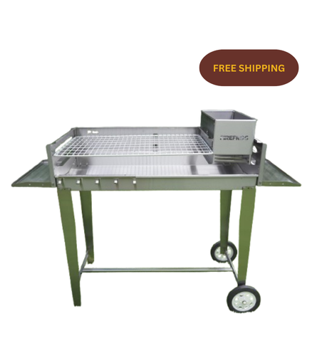 430 Stainless Steel Charcoal and Wood Fire BBQ - 900mm Mobile Braai with Ember Maker