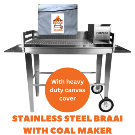 Stainless steel mobile braai with ember maker and heavy duty cover