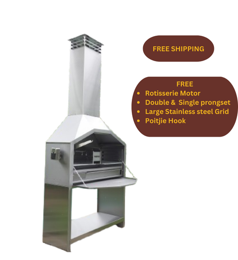 1200 Free Standing Braai - 430 Stainless Steel Charcoal & Wood Fire Barbecue