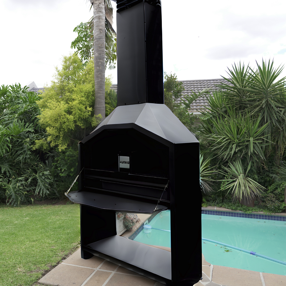 LET'S BRAAI Free Standing Braai - 1.2m Mild Steel Charcoal and Wood Fire BBQ grill with coal maker